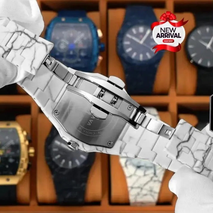Men's Carbon Fiber Marble Watch Black White Pakistan