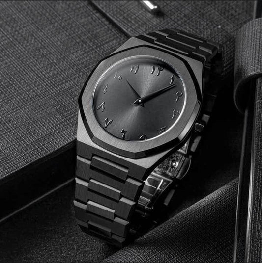 Black Stainless Steel Watch with Quartz Movement