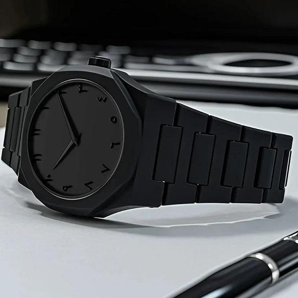 Black Stainless Steel Watch with Quartz Movement