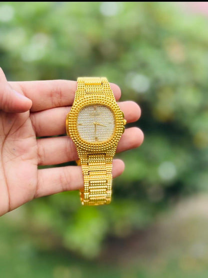 Rose Gold Textured Chain Watch with Fold Clasp