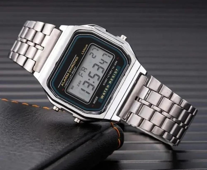 Digital Watch Silver 12-Hour Display
