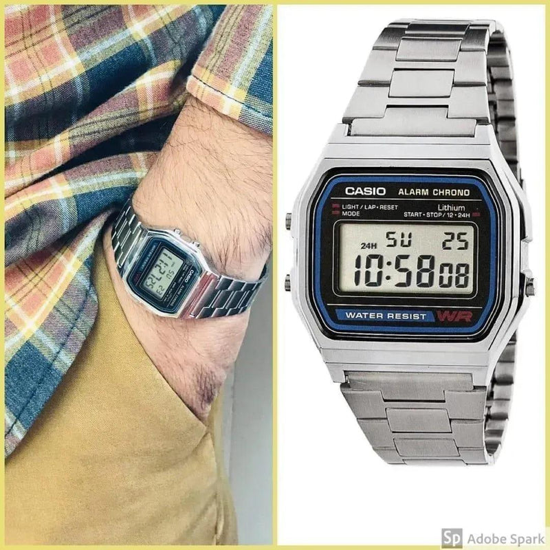 Digital Watch Silver 12-Hour Display