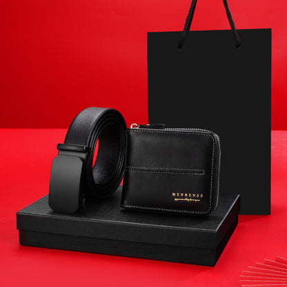 Men Leather Belt Wallet Set Black