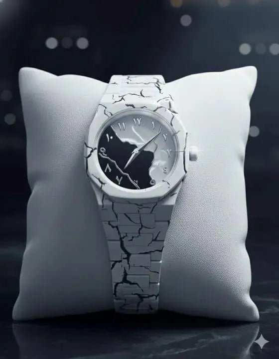 Men's Carbon Fiber Marble Watch Black White Pakistan