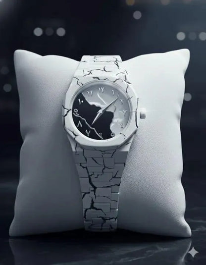 Men's Carbon Fiber Marble Watch Black White Pakistan