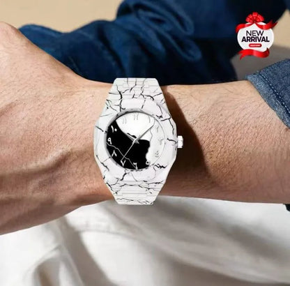 Men's Carbon Fiber Marble Watch Black White Pakistan