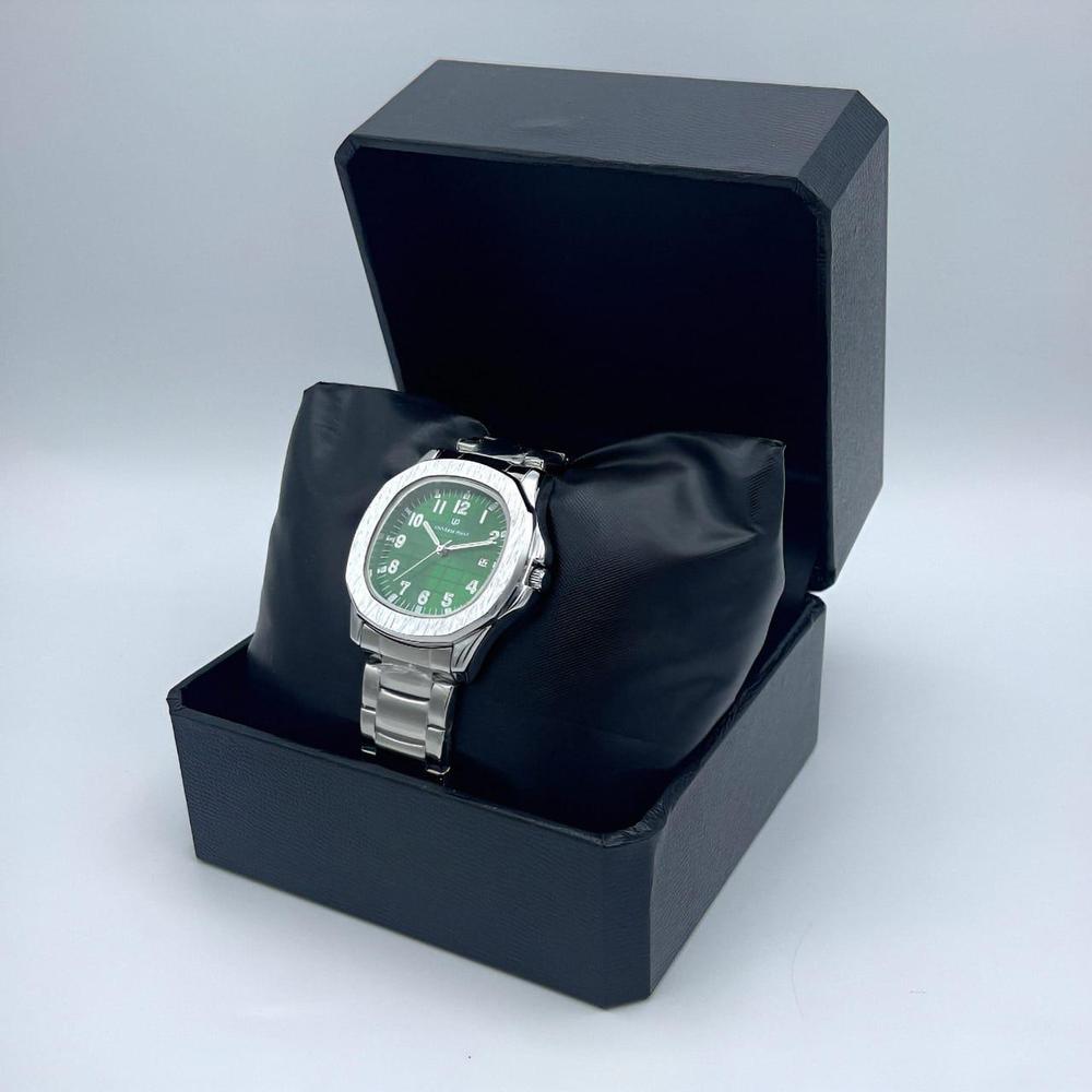 Men's Stainless Steel Green Dial Watch with Date Display