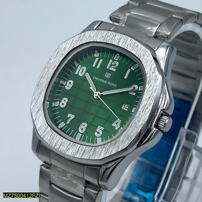 Men's Stainless Steel Green Dial Watch with Date Display