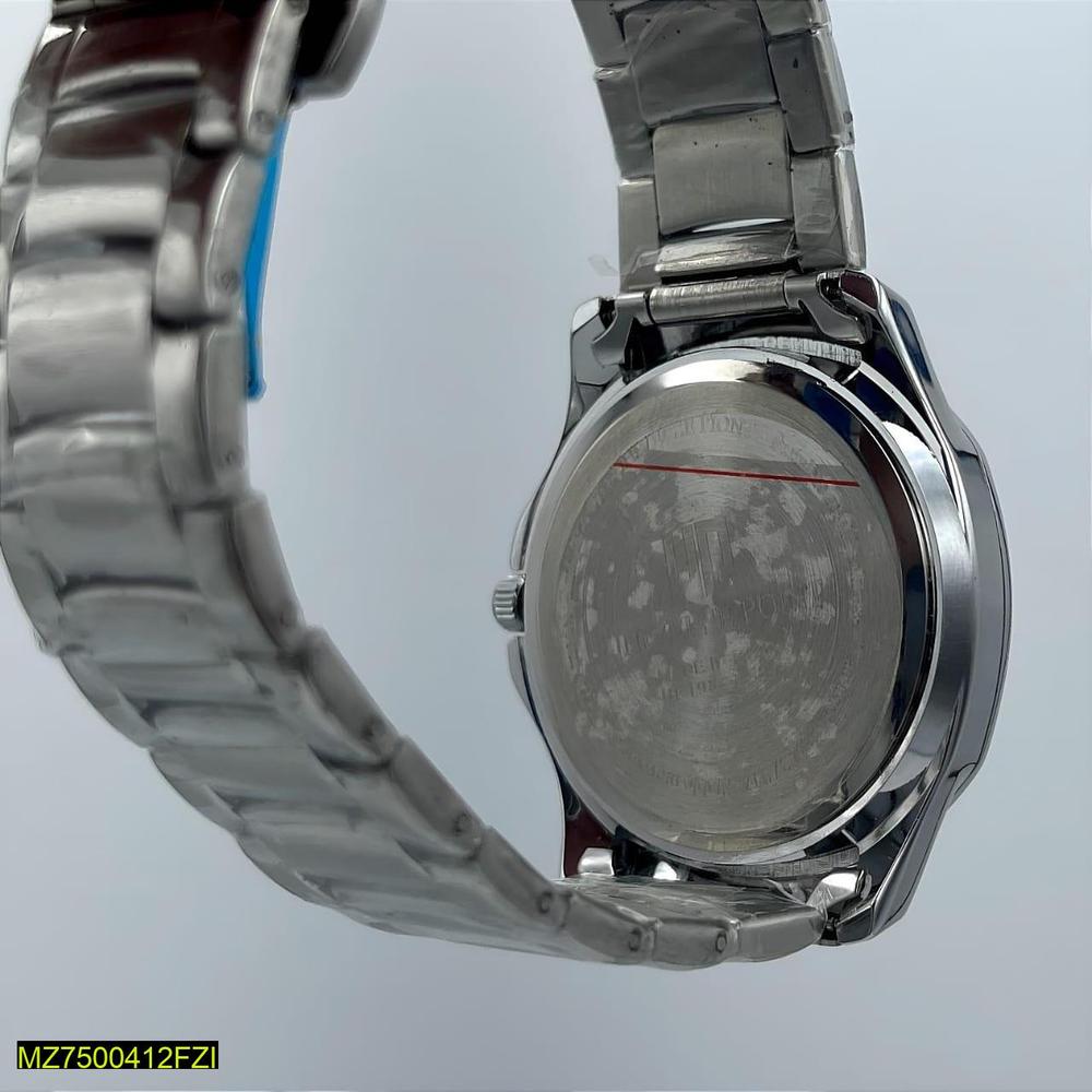 Men's Stainless Steel Green Dial Watch with Date Display