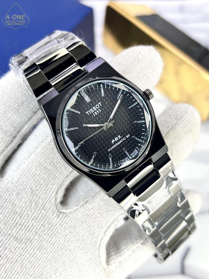 Tissot PRX Watch Stainless Steel Black Dial Water Resistant