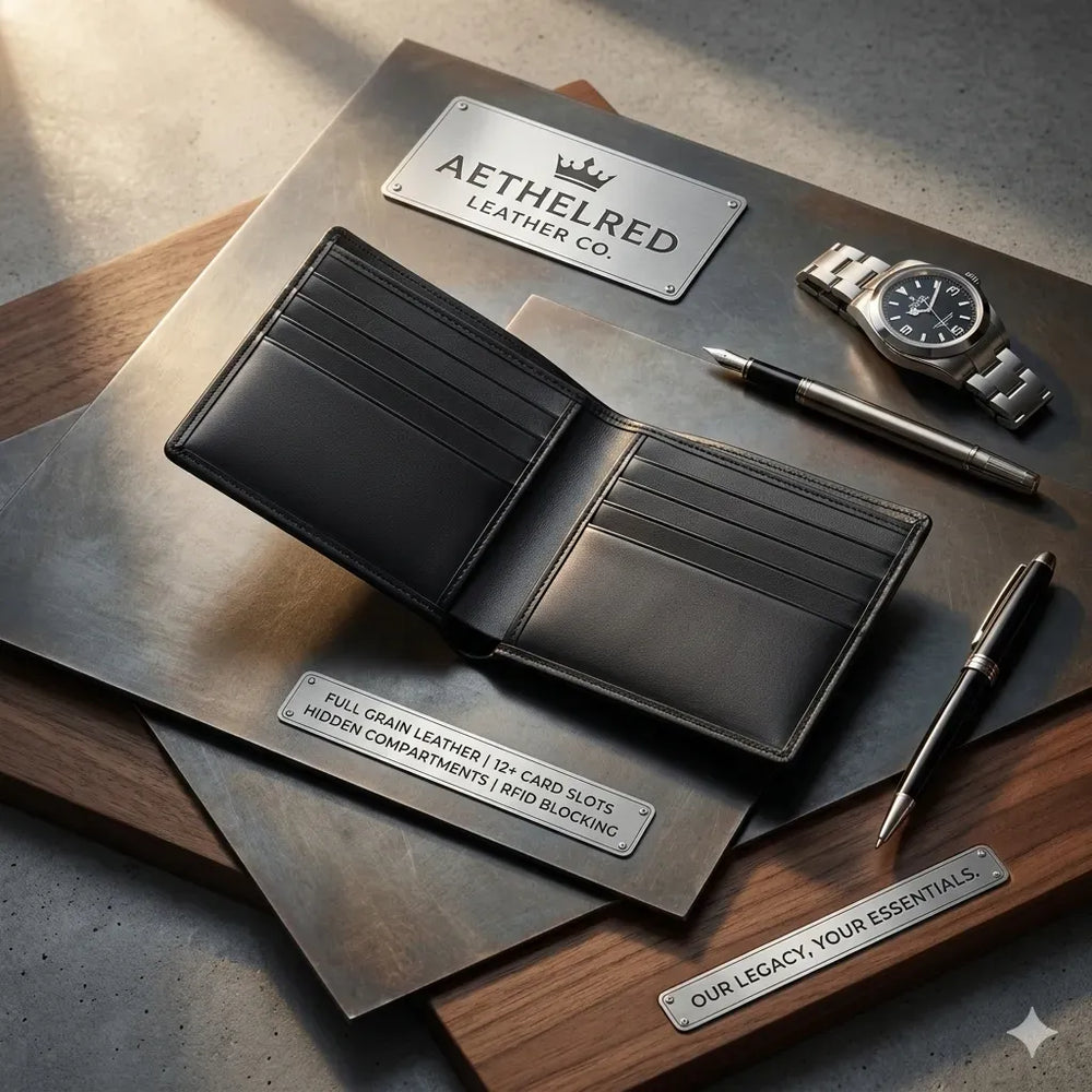 Tri-Fold Leather Wallet Black Brown