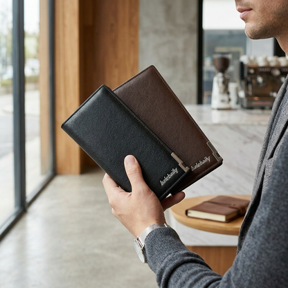 Unisex PU Leather Long Wallet Black Brown 6 Pockets