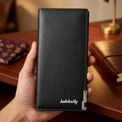 Unisex PU Leather Long Wallet Black Brown 6 Pockets