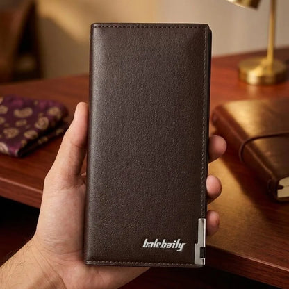 Unisex PU Leather Long Wallet Black Brown 6 Pockets