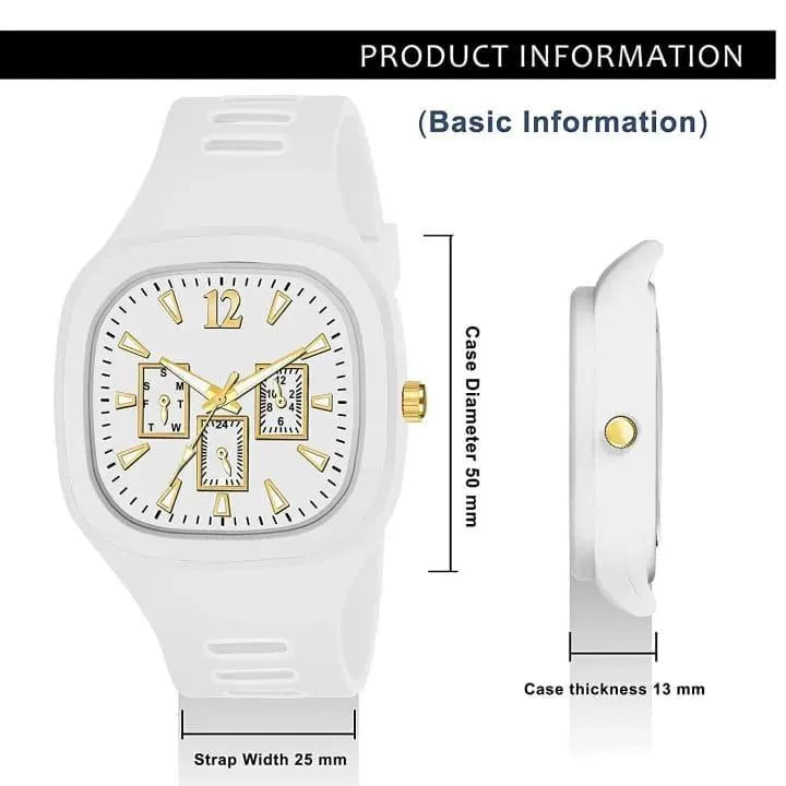 White Square Analog with Gold Accents watch